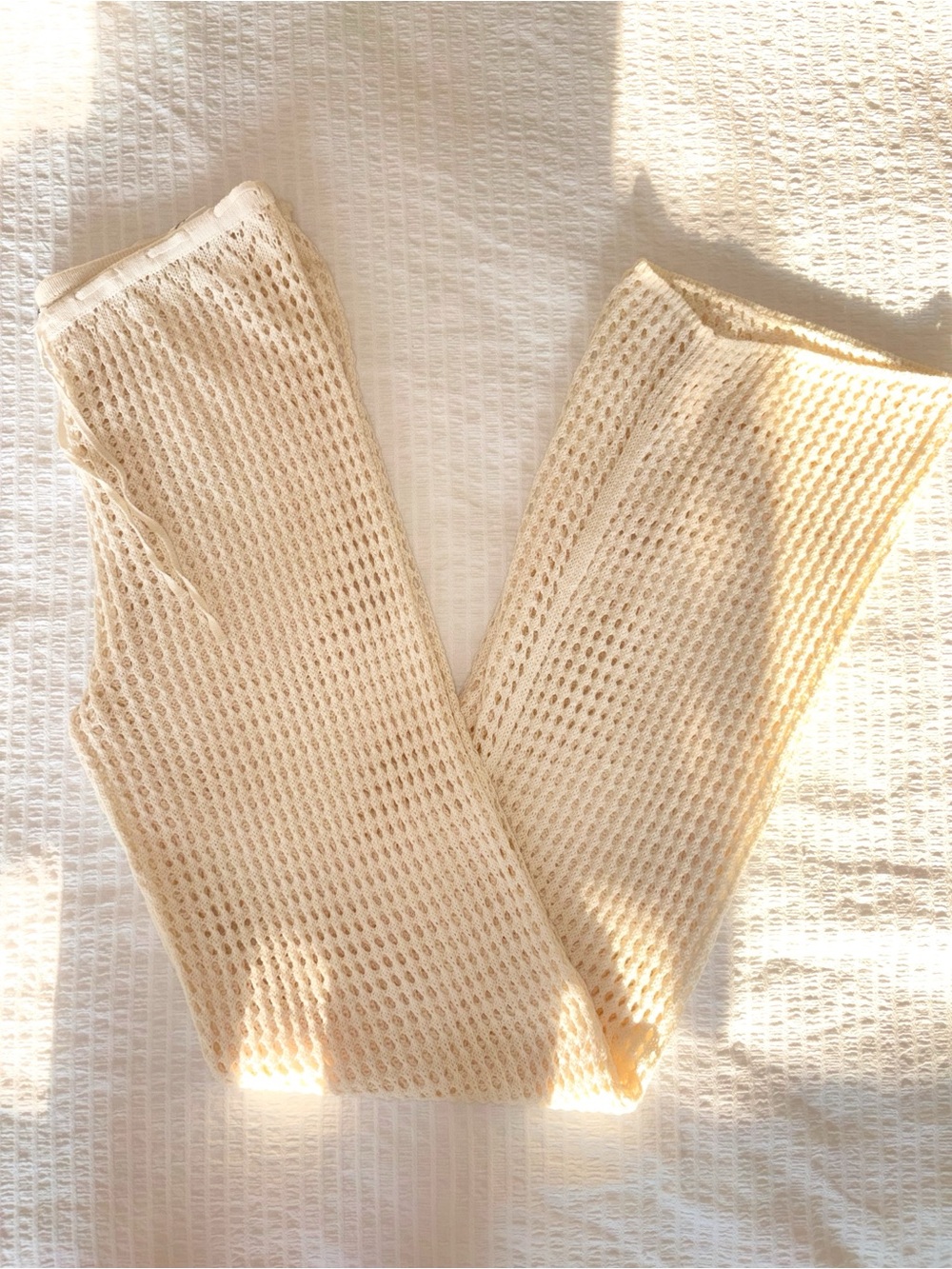 Cream Open-Knit Beach Pants